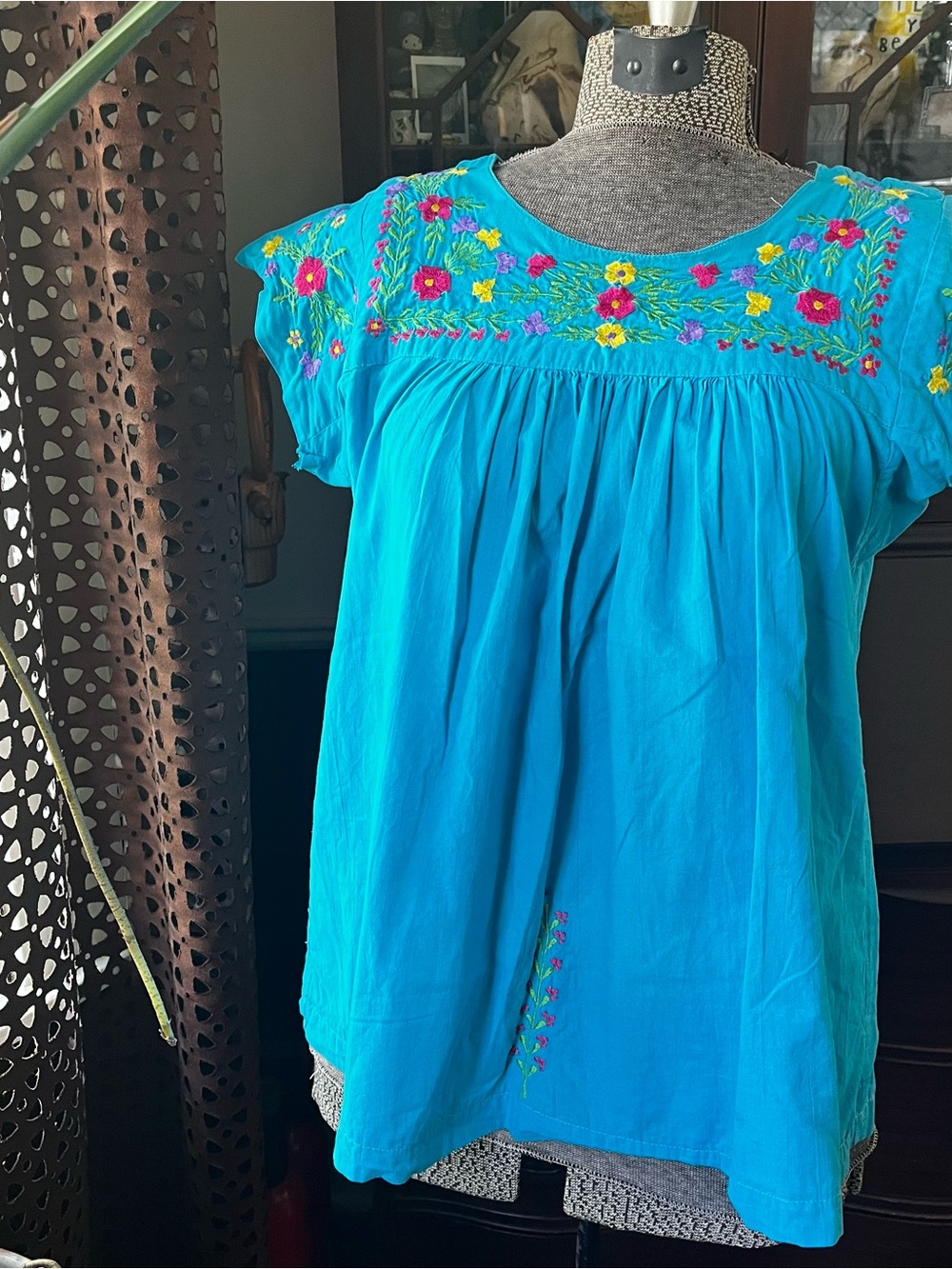 Embroidered Turquoise Peasant Top - Women